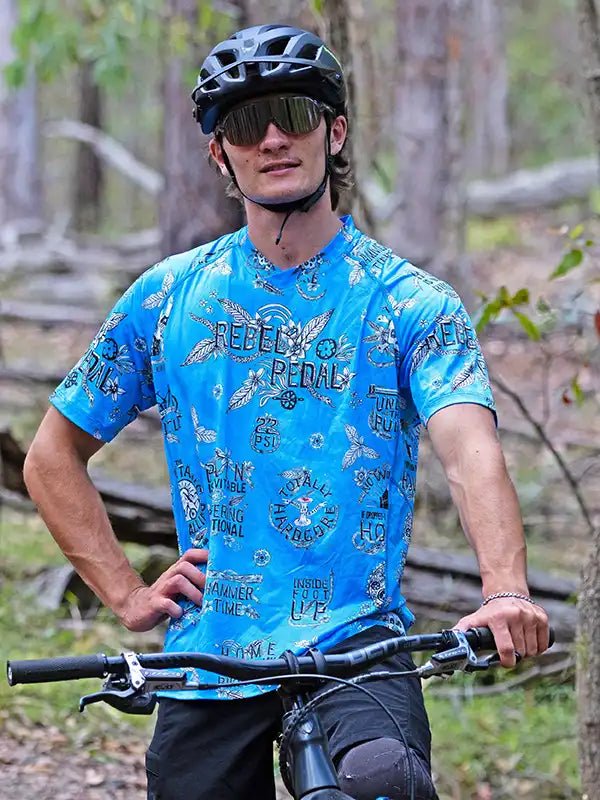 Rebel Pedal Blue Short Sleeve Men's Mountain Bike Jersey